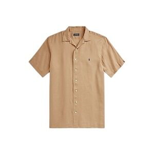 Polo Ralph Lauren Shirt Mens 4XLT Tan Linen Short Sleeve Camp Collar Big & Tall